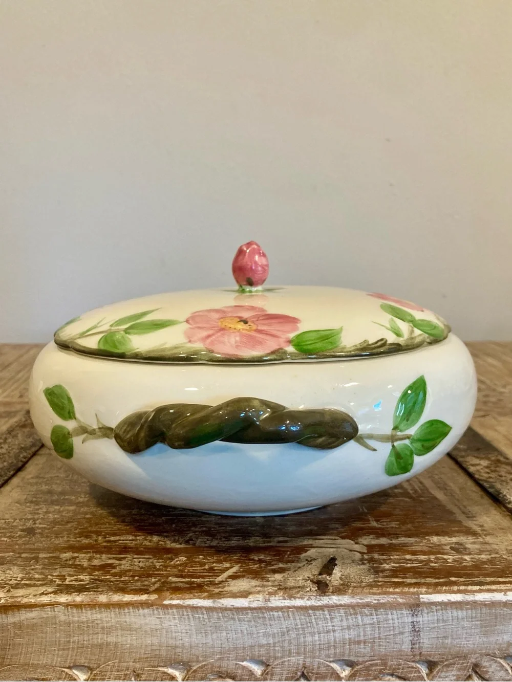 Franciscan Desert Rose Covered Serving Dish USA Backstamp 1960s Earthenware
